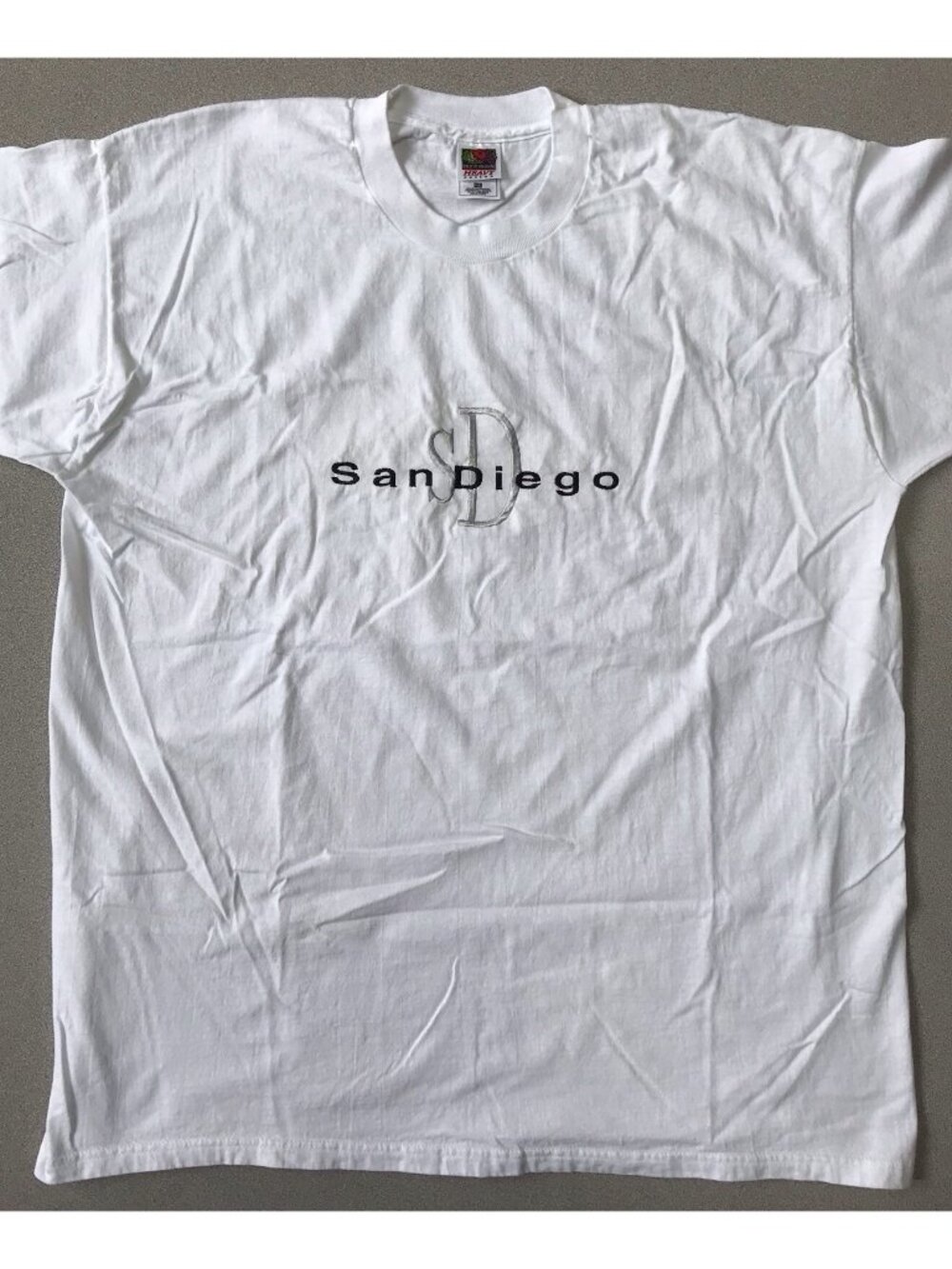 Vintage SAN DIEGO Embroidered Logo XXXL 3XL T-Shirt Fruit Of The Loom Tag *READ*